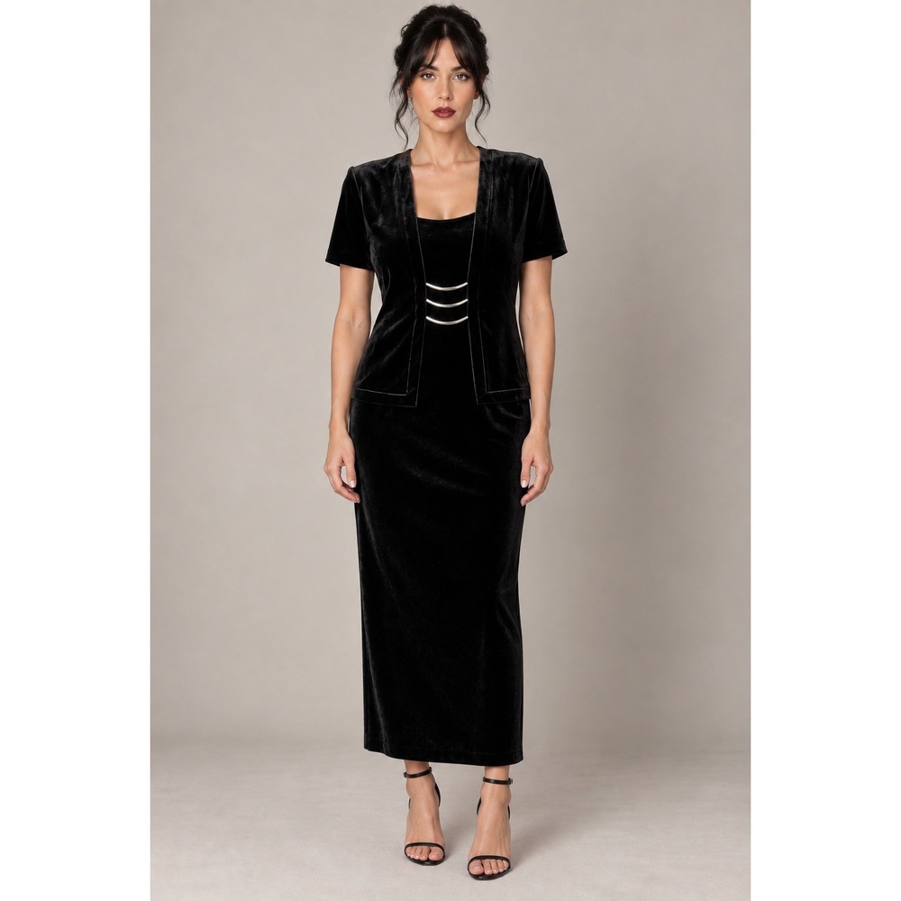 90s Goth Glam Black Velvet Maxi Dress Size 8 Dark Romantic Formal Evening